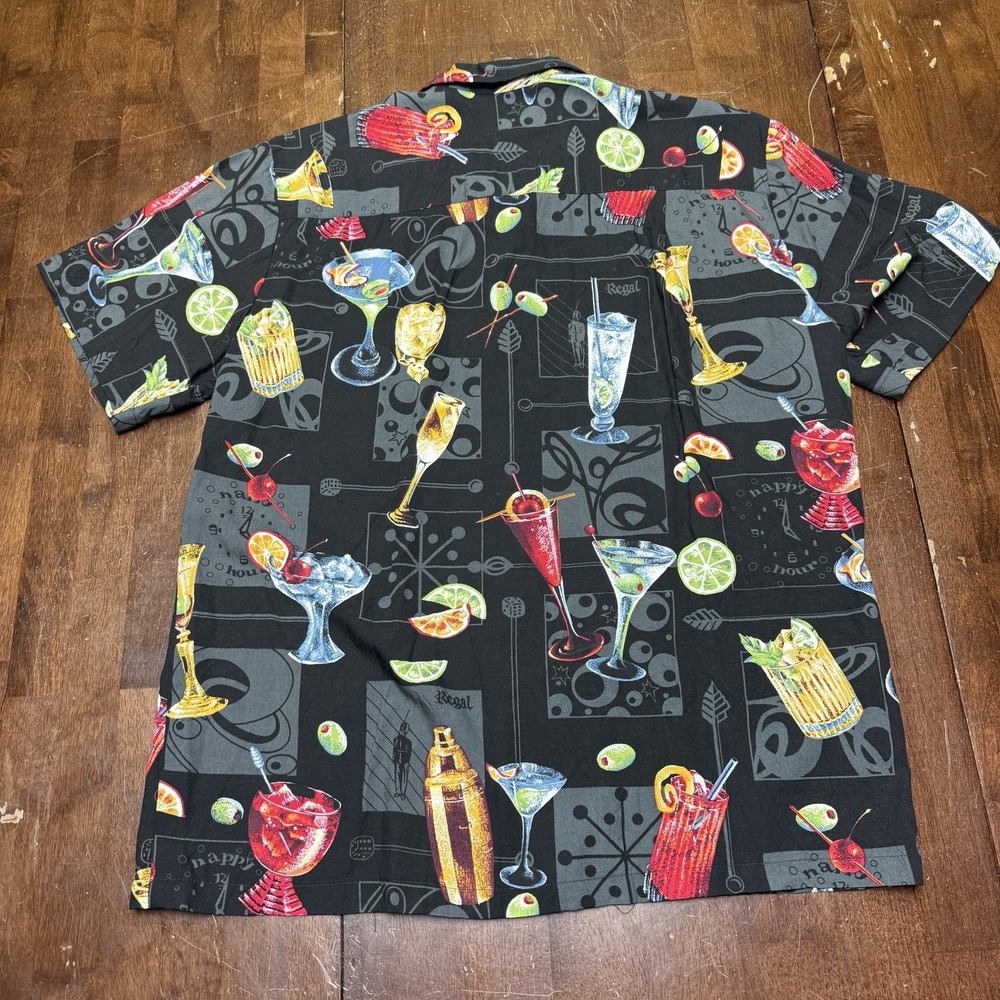 VTG Paradise Found Hawaiian Shirt Adult M Black Button Up Mens Camp Cocktails - Picture 4 of 6